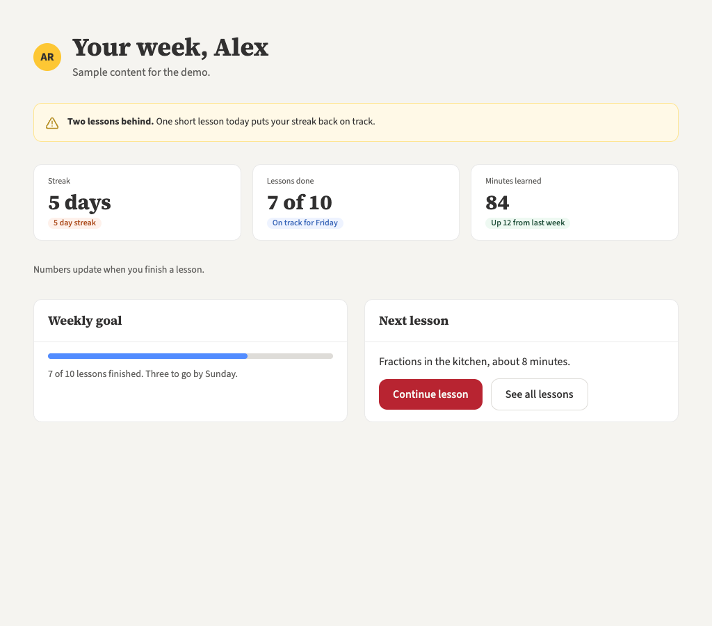 The React version of the screen rendered with the real Moon components.